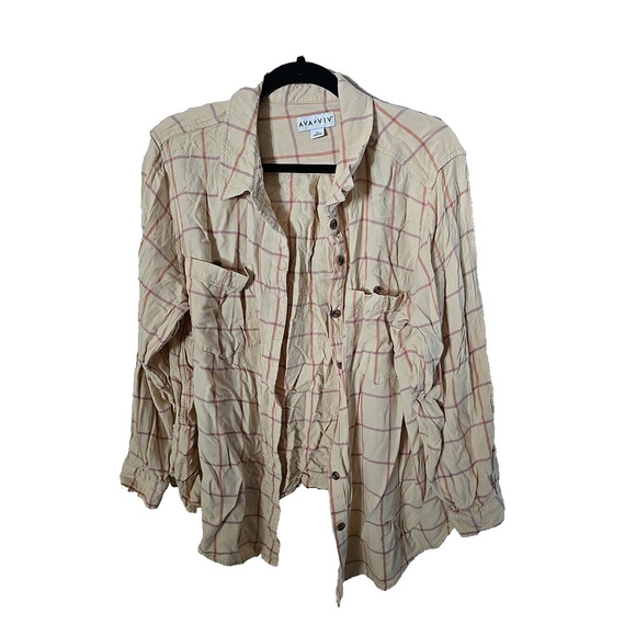 Ava & Viv Yellow Check Pockets Long Sleeve Button Down Shirt Womans Size 2x - Picture 1 of 5